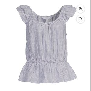 NWT Linen Boho Pin Stripe Ruffle Top M/L